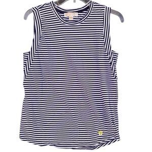 Michael Kors Blue White Stripe Top Blouse Women Medium Sleeveless Armpit Cover